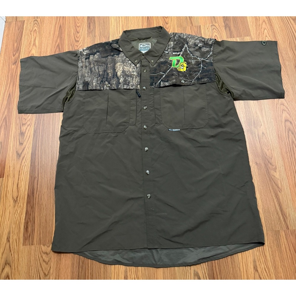 Drake Waterfowl Shirt Mens XL Realtree Timber Camo Vent Hunting Short Sleeve